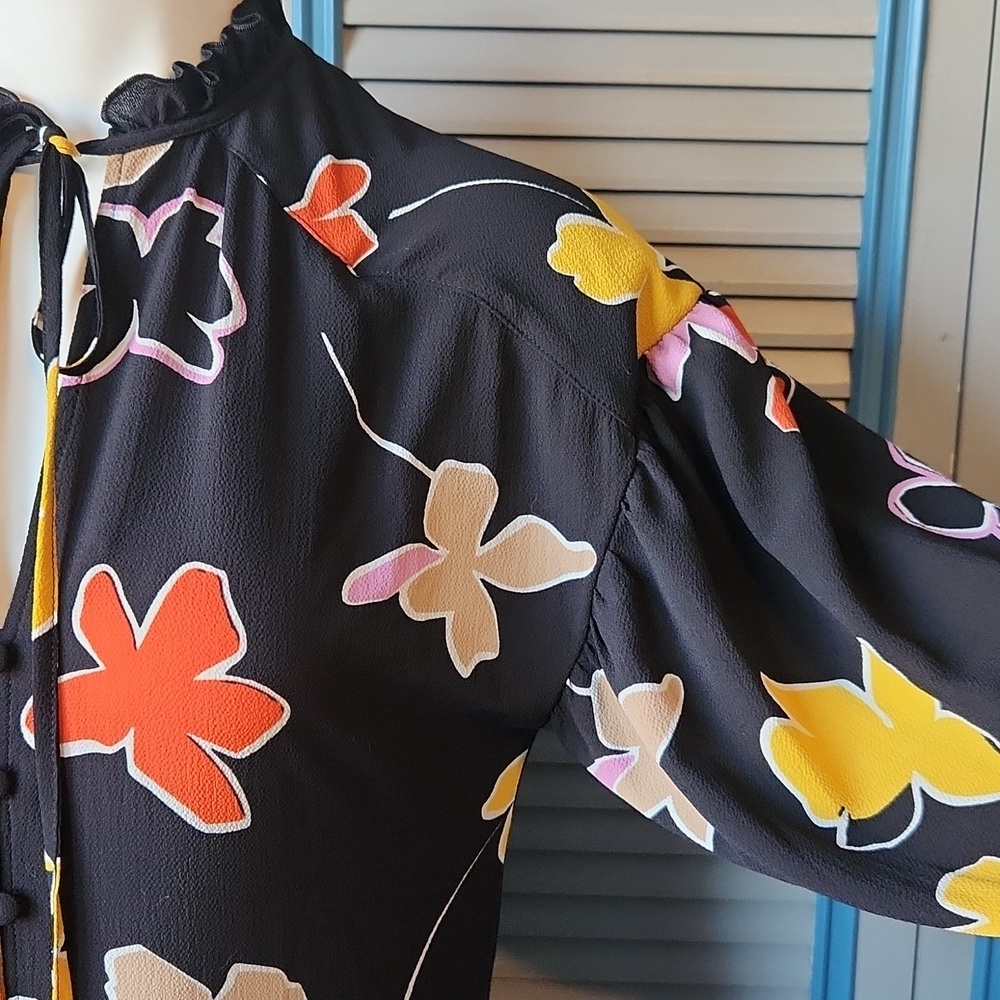 Ted Baker London Yviee Chuck Ruffle Long Sleeve Floral Midi Dress in Black - Picture 7 of 14